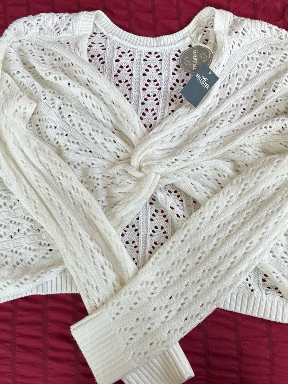 Hollister Cream Open-Knit Twist-Front Sweater